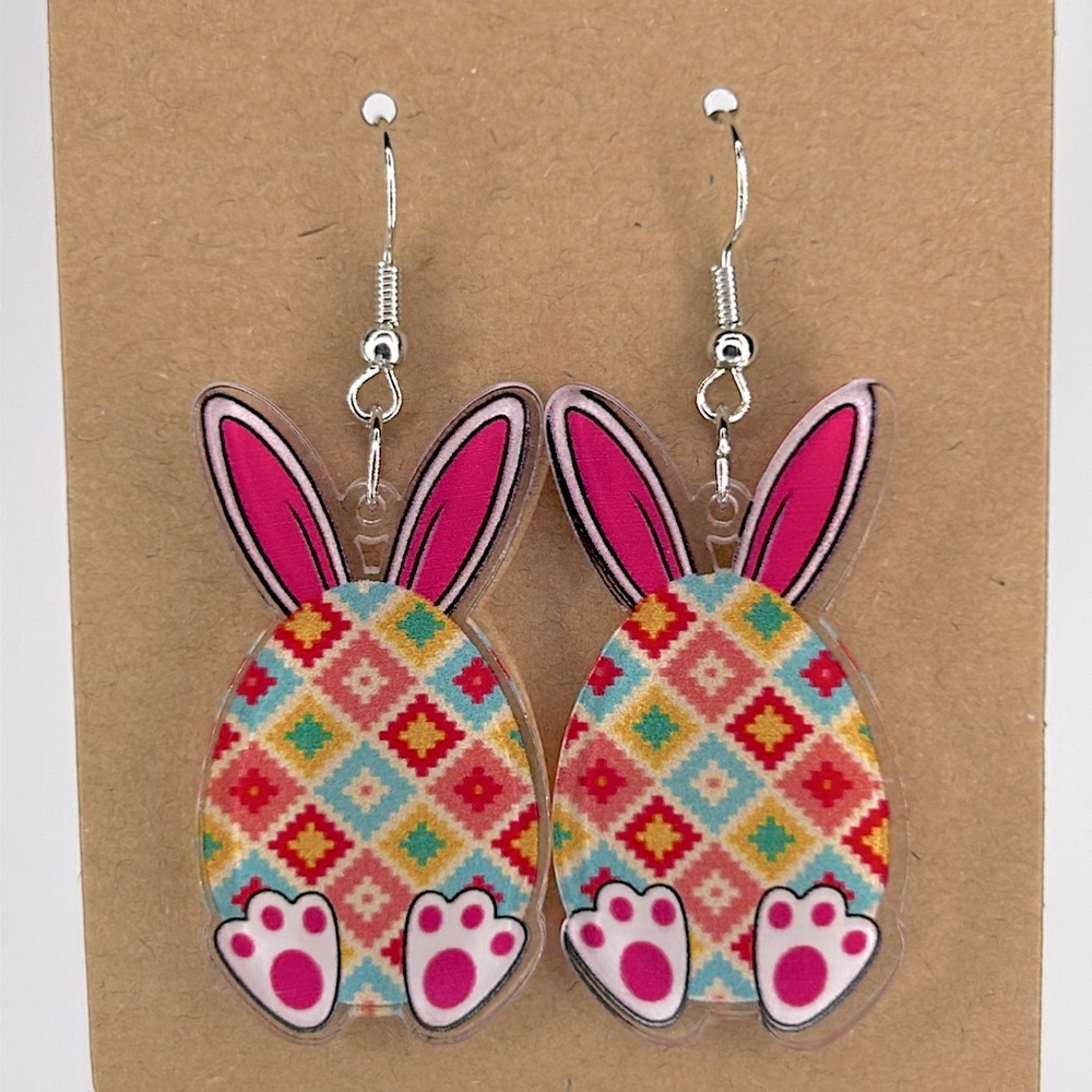 Easter Bunny Egg Earrings 2D Acrylic Cartoon Fashion Jewelry
